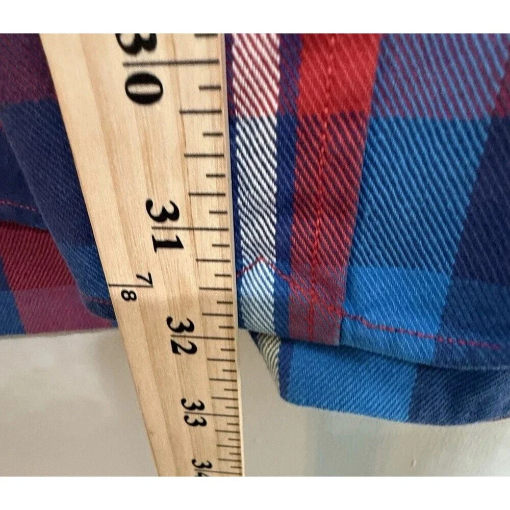 Vtg Polo Ralph Lauren Red Plaid Heavy Western Mandarin Silver Button Shirt Sz XL